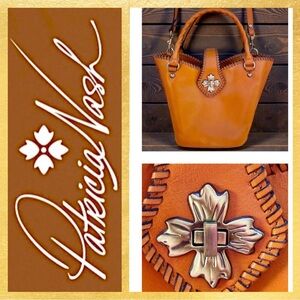 Patricia Nash Ninetta Cognac Elegant Smooth Leather Satchel Crossbody Bag